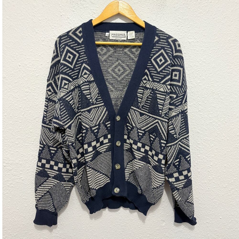 Vintage Grandpa Cardigan Sweater Pattern 90s Geometric Cotton Skater Italy